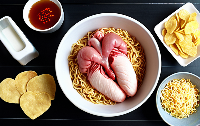 The Hidden Sodium Threat**
    A realistic, slightly dramatic overhead shot of a modern dining table. The table is laden with appealing yet common processed foods: a steaming bowl of instant noodles, a colorful bag of chips, a bottle of rich-looking soy sauce, and a few slices of white bread. Subtle, translucent red glowing lines or a faint ominous aura emanate from these items, pointing towards stylized, semi-transparent representations of internal human organs (a heart with a slight pressure symbol, a kidney with a faint crack, blood vessels appearing somewhat constricted) overlaid on the background, symbolizing the hidden dangers of high sodium. The lighting is slightly muted, creating a cautionary, almost foreboding atmosphere. High detail, 4K, photo realism.

2.  **Prompt for