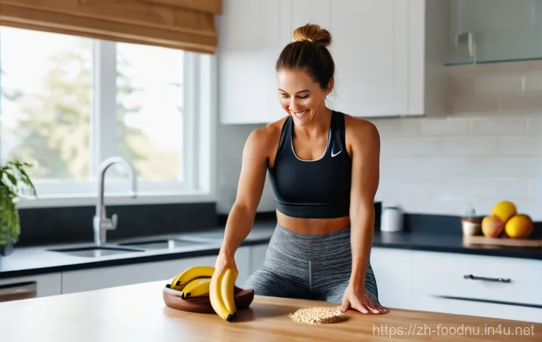 운동 전후 영양 섭취 전략 - **Prompt 1: Pre-workout Fuel.** Focus on a person preparing for exercise, consuming healthy, energy-...