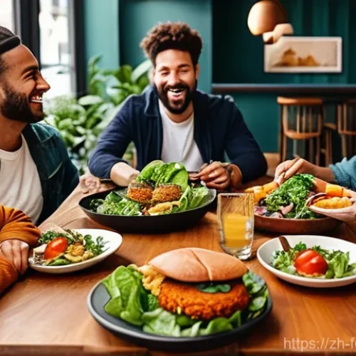 미래 식량과 대체 단백질 - **Prompt for Plant-Based Meat:**
    "A cozy, modern restaurant with warm lighting. A diverse group ...