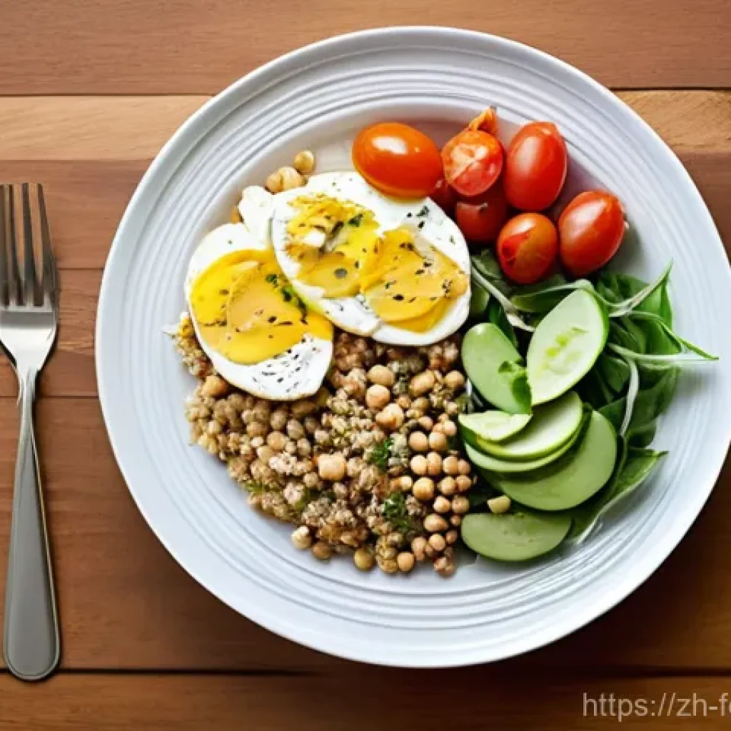 고단백 식단 구성법 - **Prompt 1: A Vibrant High-Protein Feast**
    A visually appealing, brightly lit, slightly overhead...