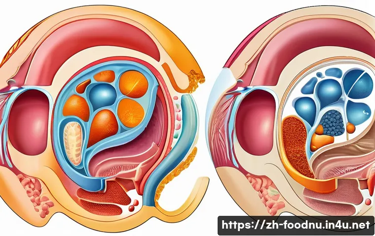 단백질 흡수 과정 - A detailed scientific illustration of protein digestion in the human stomach, showing the acidic gas...