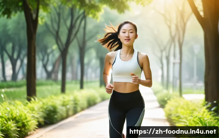 체중 감량을 위한 운동과 영양 - A dynamic scene of a young Chinese woman in sporty casual wear doing morning jogging along a city pa...