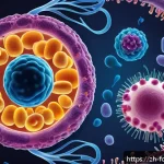 프로바이오틱스와 장 건강 - A detailed and vibrant scientific illustration of the human gut microbiome ecosystem, showcasing a d...
