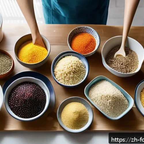 글루텐 프리 식단 연구 - A vibrant, modern kitchen scene showcasing a diverse spread of colorful gluten-free foods such as qu...
