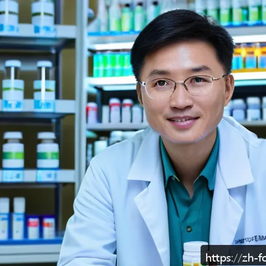 건강기능식품 허위 광고 판별법 - A modern, clean pharmaceutical laboratory setting showcasing a scientist in a white lab coat holding...