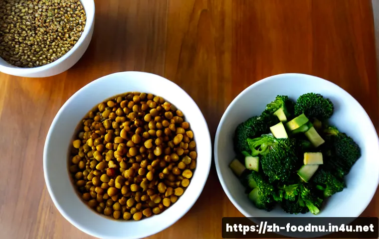 채식주의 영양 설계 - Photorealistic overhead view of a thoughtfully planned vegetarian meal-prep table, colorful bowls of...